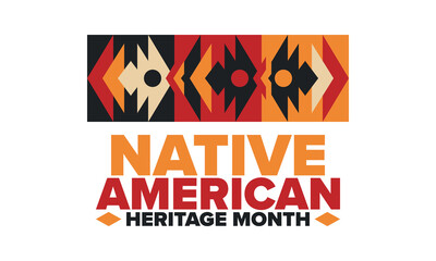 Wall Mural - Native American Heritage Month in November. American Indian culture. Celebrate annual in United States. Tradition pattern. Poster, card, banner and background. Vector ornament, illustration