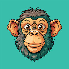 Chimpanzee  face Vector Cartoon Illustration. Animal Design Isolated