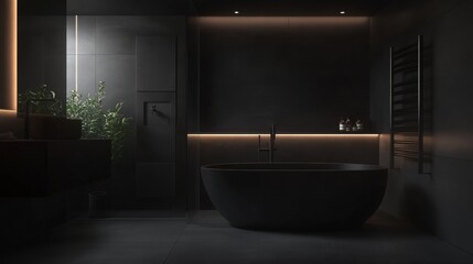 Wall Mural - A black bathroom with a black bathtub and a black sink