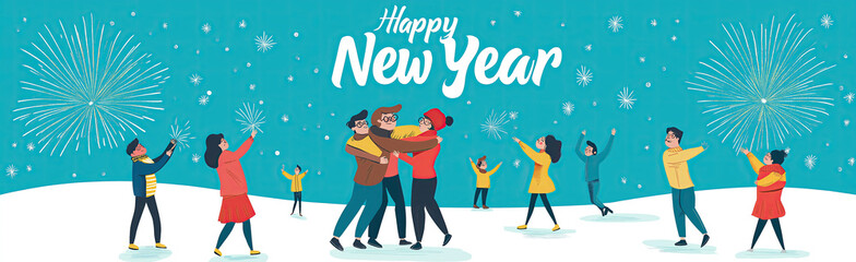 Wall Mural - Happy New Year: Joyful Family Embrace Illustration