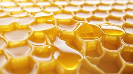 Poster - A close up of a honeycomb with water dripping from it, AI