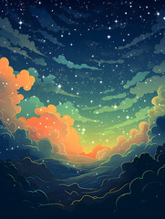 Wall Mural - Illustration background of a magical bright sky with clouds