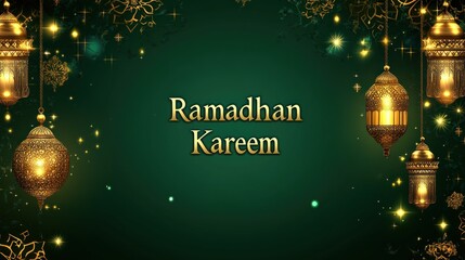 Wall Mural - Ramadan Kareem Greeting with Golden Lanterns and Stars. Ramadhan, Islamic, Eid al adha, eid mubarak, eid, background,