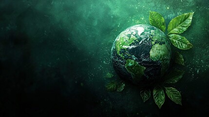 Wall Mural -   A close-up of a lush green Earth with a leaf atop it and water below