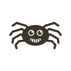 Cute black spider with smile on isolated background. Vector illustration for Halloween designs, kids decorations and playful spooky themes