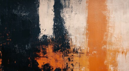 Wall Mural - Abstract texture of black, white, and orange paint strokes creating a bold artistic expression