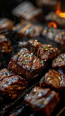 Super close-up photography, bokeh, the aroma of roast beef dices