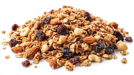 Poster -   Granola with raisins & nuts on white surface