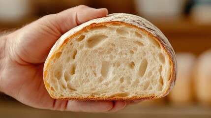 Canvas Print - A person holding a piece of bread in their hand, AI