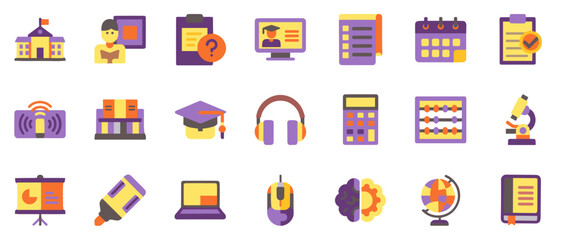 Educational icons collection in vibrant colors for learning and teaching concept
