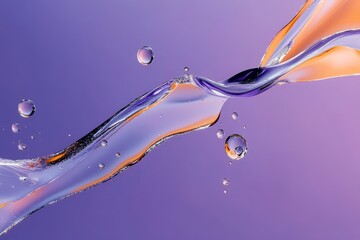 A close-up of a water splash, creating a flowing, curved shape against a purple background. The water droplets represent fluidity, movement, and the cycle of life.