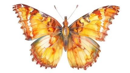 Wall Mural - Watercolor painting of a yellow butterfly with brown accents on a white background.