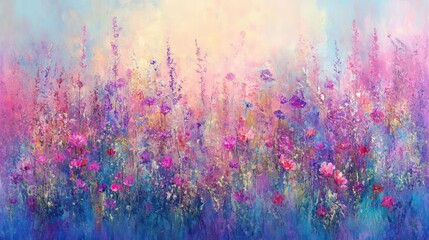 Wall Mural - Abstract Painting of a Field of Flowers in a Soft, Dreamy Palette