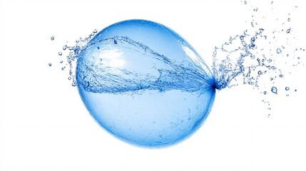 Blue water balloon exploding with water splashing