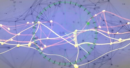 Poster - Network connections and data points animation over circular graph and geometric background