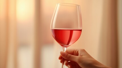 Poster - A hand holding a glass of red wine with the sun shining in, AI