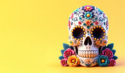 Canvas Print - Dia De Los Muertos Wallpaper Background Illustration, Mexican Sugar Skulls on the Day of The Dead