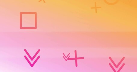 Poster - Geometric shapes animation over gradient background with pink and orange hues