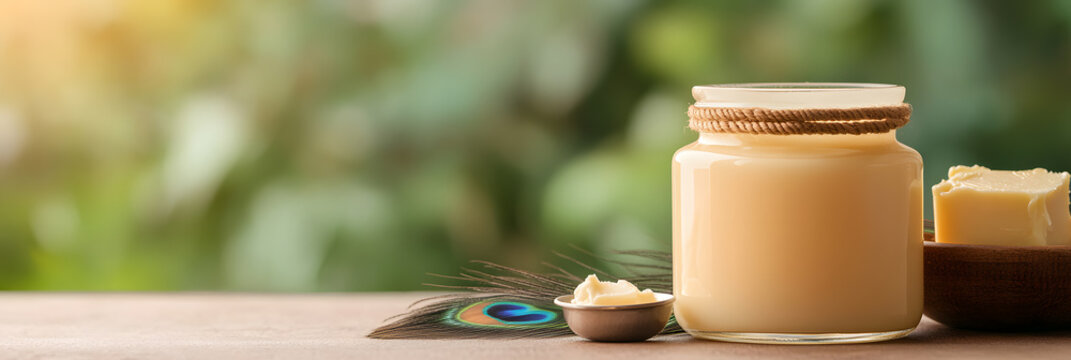 Janmashtami-Themed Scene with Milk and Ghee, Celebrating Krishna's Birth Festival