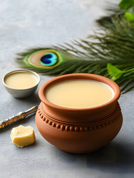 Janmashtami-Themed Scene with Milk and Ghee, Celebrating Krishna's Birth Festival