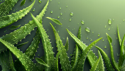 Aloe gel dropping from fresh aloe vera leaf cut. Aloe Vera plant at the background