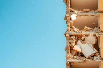 destroyed building conveying a scene of demolition, urban ruins and construction site cleanup