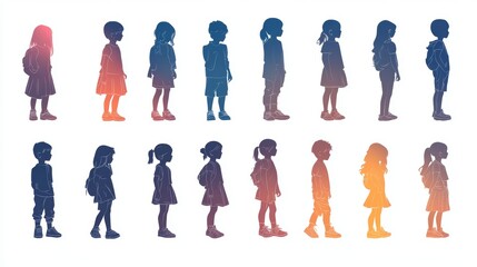 Wall Mural - isolated silhouettes of children, collection of isometric children, Generative AI