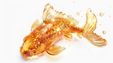 Golden Fish With Shimmering Scales On White Background.