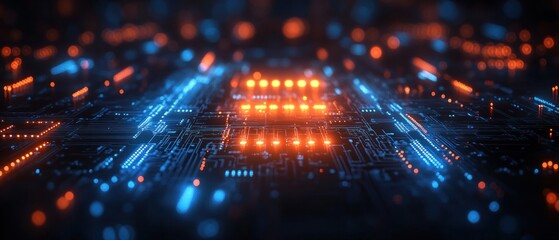 Poster - Illuminated Circuit Board with Orange and Blue Lights