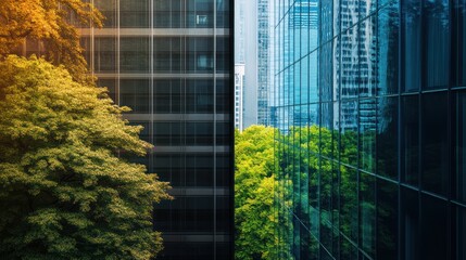 Poster - A Green Tree Reflected in a Modern Glass Building