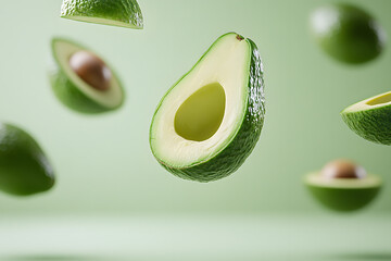 Canvas Print - Fresh Avocado on Green Background, Healthy Fruit and Organic Food Concept