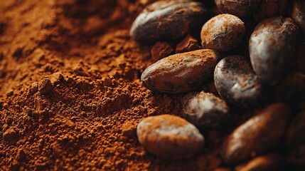 Wall Mural -   Three piles of cocoa beans stacked on top of each other