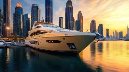 Luxury Yacht Docked in Dubai Marina