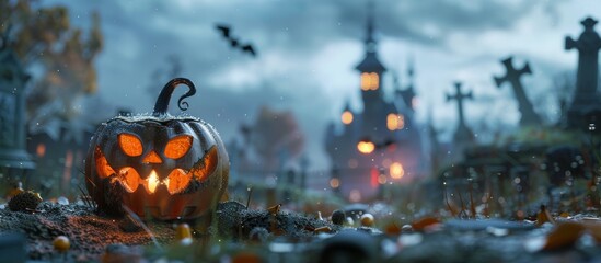 spooky halloween background with pumpkins