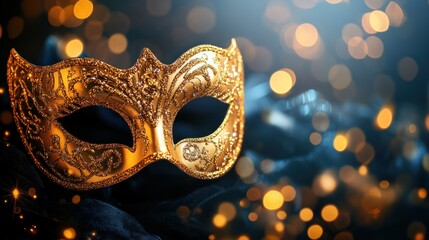 Wall Mural - Golden Carnival Mask with Sparkly Background