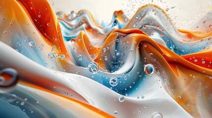 Vibrant abstract waves of color and bubbles rising in a dynamic liquid environment