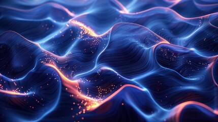 Wall Mural - Dynamic blue abstract background with flowing lines and glowing particles