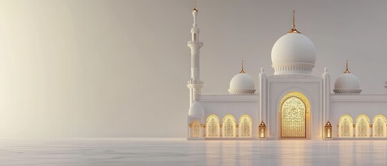 Wall Mural - A White Mosque with Golden Accents and Intricate Details