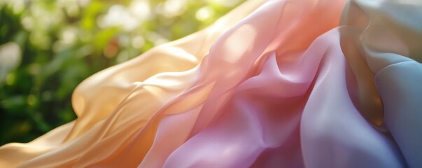 Poster - Flowing pastel fabric in sunlight, abstract nature concept