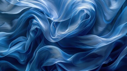 Poster - Abstract blue background depicting soft, flowing fabric draped gracefully in a smooth texture