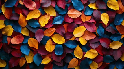 Canvas Print - A Collection of Vibrant Autumn Leaves in Red, Orange, Yellow, and Blue