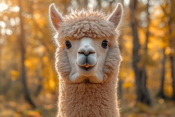 Poster - Alpaca Portrait in Autumn Forest