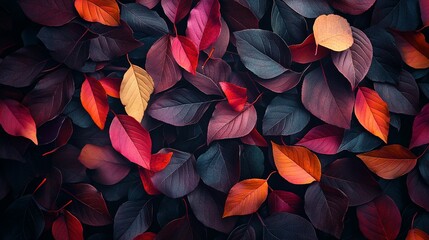 Canvas Print - A Close-Up of Vibrant Autumn Leaves with Varied Hues