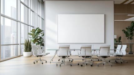 Sticker - Loft style meeting room 3d rendering image.There are white brick wall