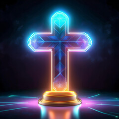 Cross neon light, on a dark background