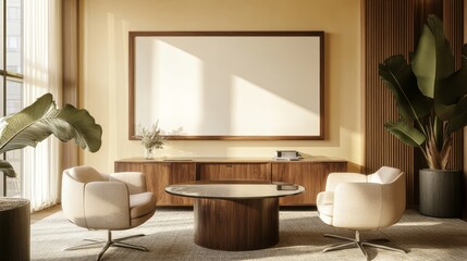 Wall Mural - Loft style meeting room 3d rendering image.There are white brick wall