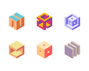 Poster - cube logo, geometric vector design. set box logotype company, trendy techno emblem in isometric 3d s