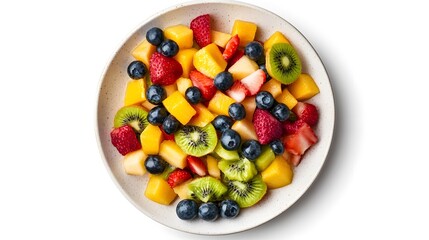 Colorful fresh fruit salad with kiwi, berries, and mango in a bowl