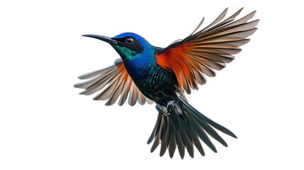 Poster - Regal Sunbird Flying on White Background, Photo Realistic, Wallpaper, Cover and Screen for Smartphone, PC, Laptop, 9:16 and 16:9 Format