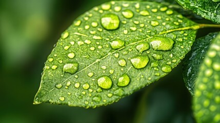 Poster - Dewdrops on Green Leaf